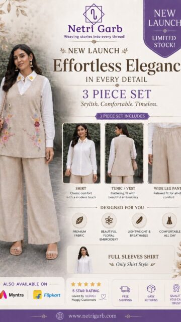Simple. Stylish. You. 💫
Designed with breathable fabric, beautiful floral embroidery & a relaxed fit for all-day comfort 🌿
Shop now before it’s gone!
#NetriGarb #CoOrdSet #MinimalFashion #IndianWear #growthmindset